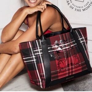 Victorias Secret Red Black Plaid Tote Bag. Limited Edition.  Size 20x11